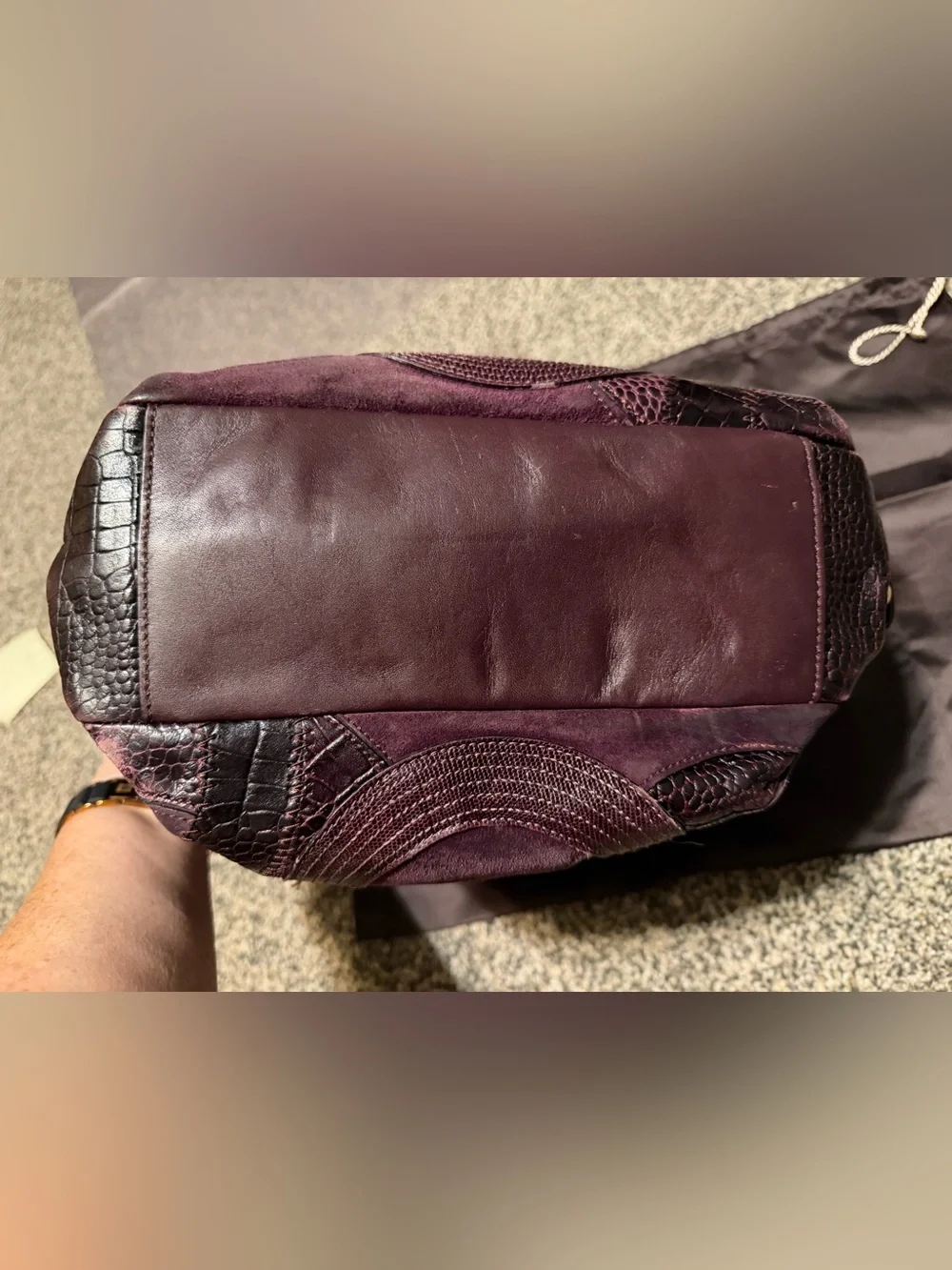 Coach Brooke 14339 Plum Inlaid C Suede Leather Shoulder Bag
